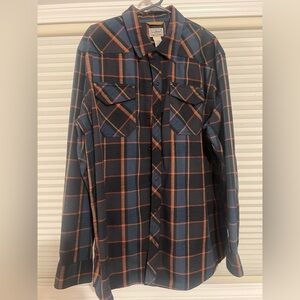 L.L. Bean Navy and Orange Checkered Button Up Shirt